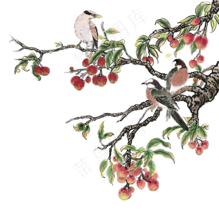 水墨花鸟花枝,免抠元素