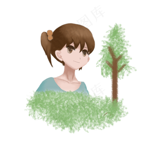 植树节卡通手绘植树女生
