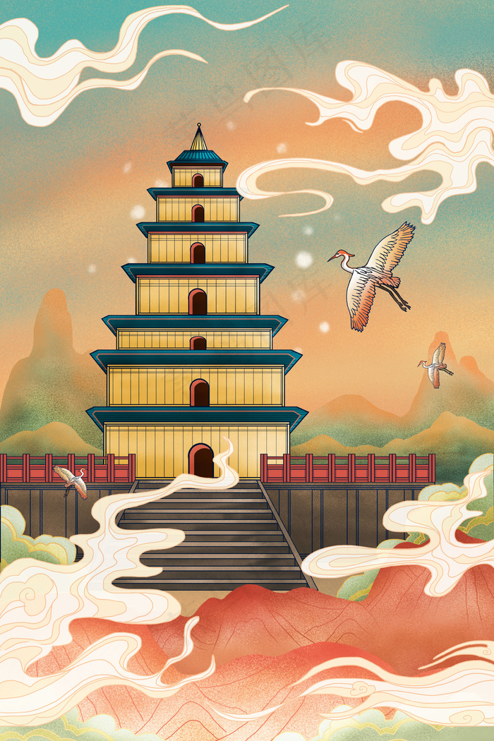 古风建筑西安大雁塔中国风