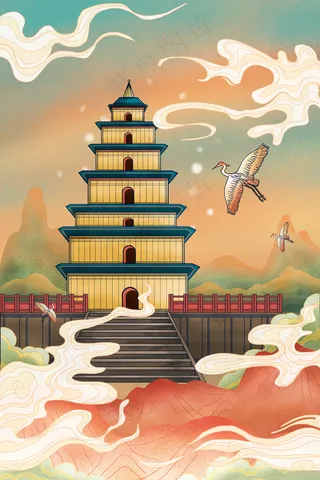 古风建筑西安大雁塔中国风