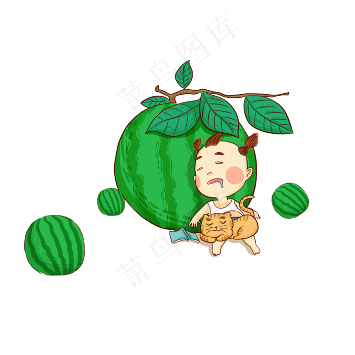 处暑节气西瓜男孩元素设计