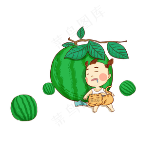 处暑节气西瓜男孩元素设计
