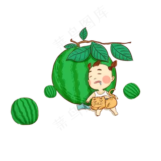 处暑节气西瓜男孩元素设计