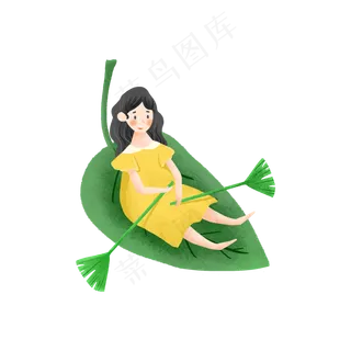 大暑坐在树叶上划船的女孩