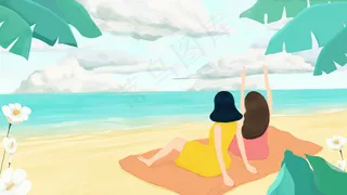 夏天沙滩夏日夏景少女游泳潜水