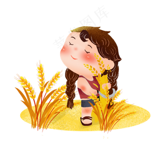芒种收割麦子女孩png素材