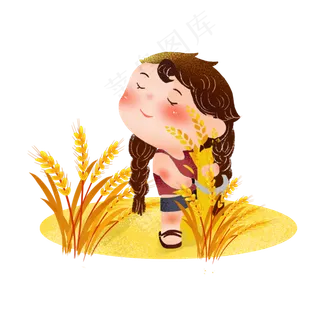 芒种收割麦子女孩png素材