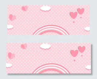 浪漫粉色彩虹桥热气球波点纹理banner