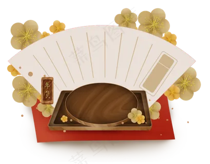 中国风新年木质托盘展架和复古文,免抠元素