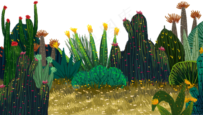 手绘涂鸦仙人掌热带植物免扣元素(1500X850(DPI:72))psd模版下载