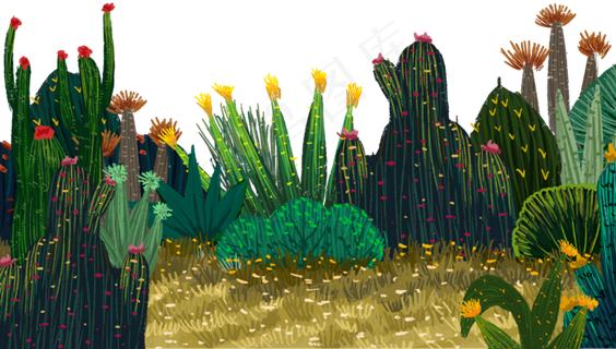 手绘涂鸦仙人掌热带植物免扣元素