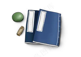 中国水墨手绘古书和印章