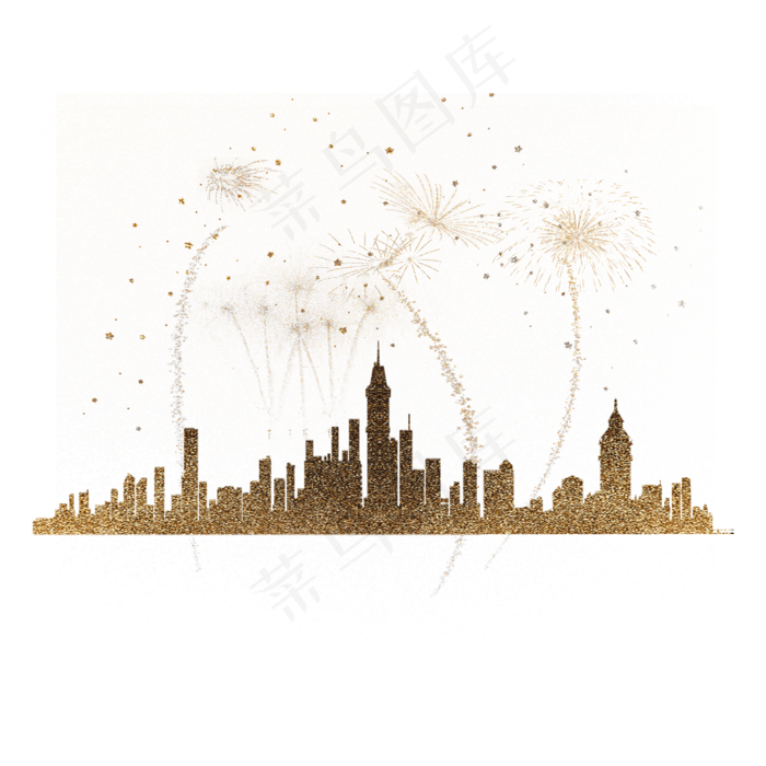 金粉星光烟花城市元素,免抠元素