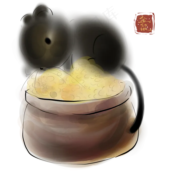 2020年鼠年水墨粮食上的小老鼠,免抠元素(2000X2000(DPI:300))psd模版下载