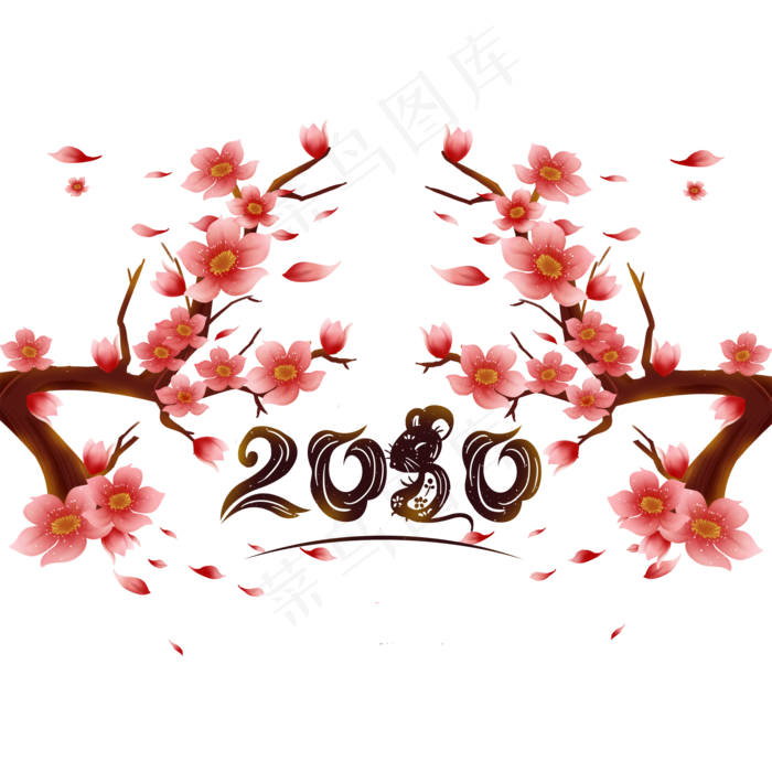 桃花鼠年新年清新素材,免抠元素(2000X2000(DPI:300))psd模版下载