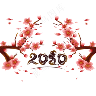 桃花鼠年新年清新素材,免抠元素