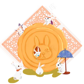 中秋玉兔月饼浪漫想象PNG图,免抠元素