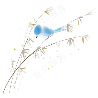 古风水墨蓝色的翠鸟,免抠元素