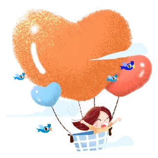 坐着爱心热气球的女孩,免抠元素