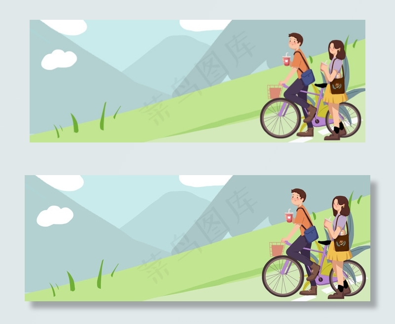 春分单车情侣出行插画海报