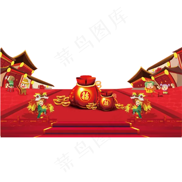 摆放着金钱福袋的热闹集市,免抠元素(600X600(DPI:300))psd模版下载