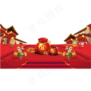 摆放着金钱福袋的热闹集市,免抠元素