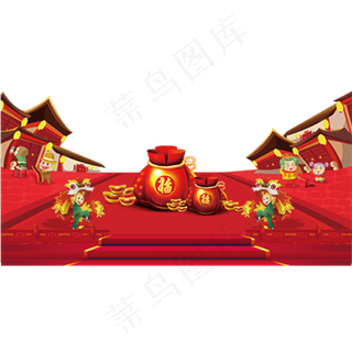 摆放着金钱福袋的热闹集市,免抠元素