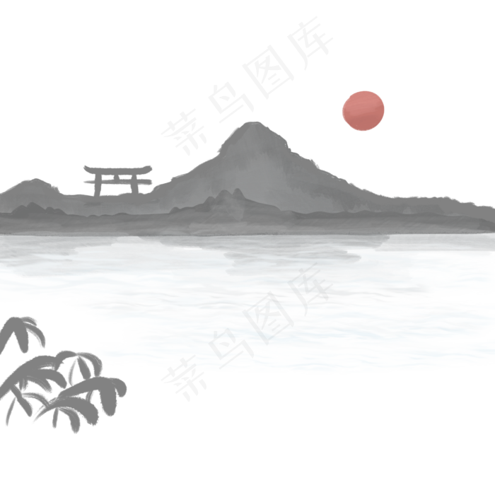 水墨海边风景(2500X2500(DPI:300))psd模版下载