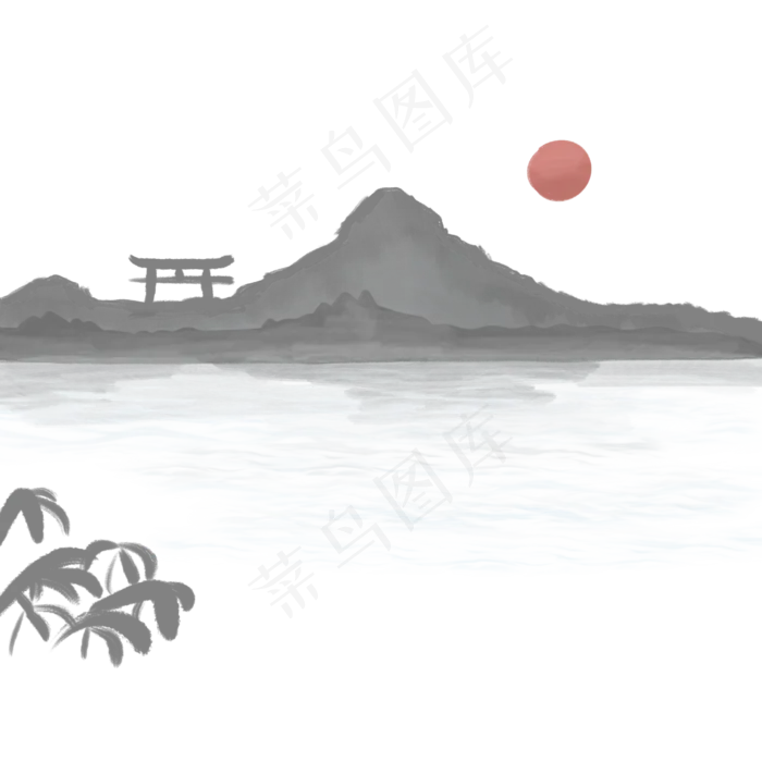 水墨海边风景(2500X2500(DPI:300))psd模版下载