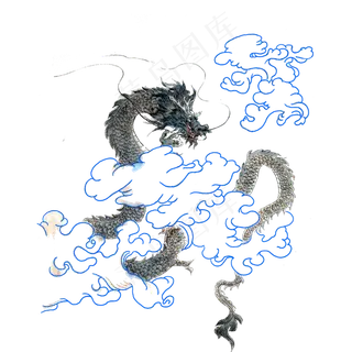 龙王神兽神话水墨国画PNG,免抠元素
