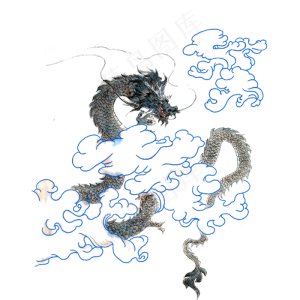龙王神兽神话水墨国画PNG,免抠元素