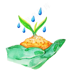 植树节树苗和雨滴