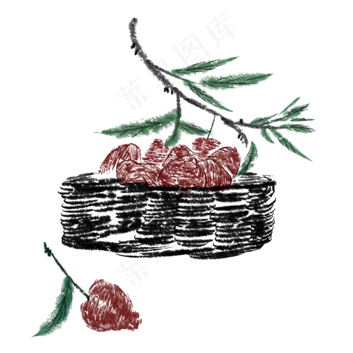 妃子笑荔枝国画水墨PNG鲜果(3000X3000(DPI:300))psd模版下载