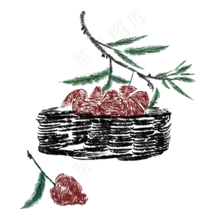 妃子笑荔枝国画水墨PNG鲜果