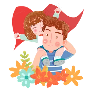 建军节父女举旗庆祝png素材