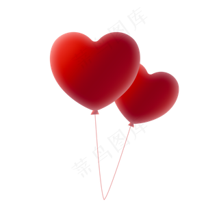 七夕情人节立体渐变红色心形气球,免抠元素