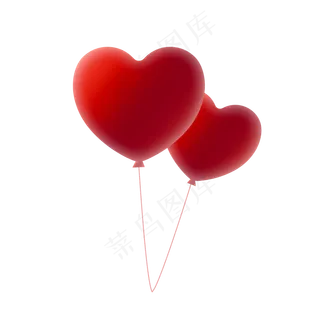 七夕情人节立体渐变红色心形气球,免抠元素