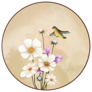 清新小花朵格桑花复古花鸟国画中,免抠元素