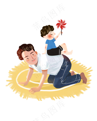 父亲节儿子坐在父亲背上png素材