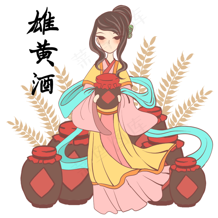 端午节美人与雄黄酒(2480X2480(DPI:299))psd模版下载