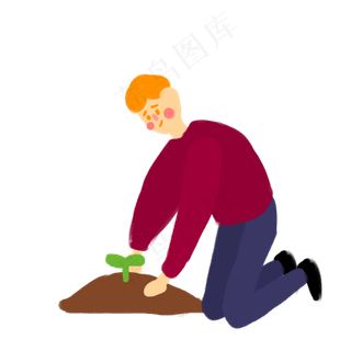 植树节男生在种树