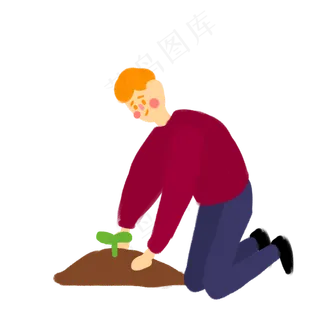 植树节男生在种树