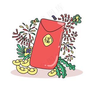 春节手绘可爱红包插图,免抠元素