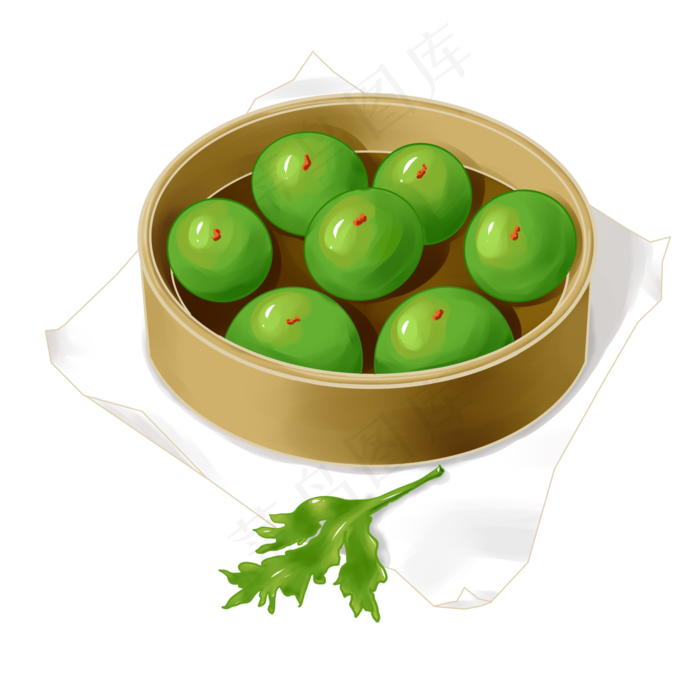 一笼青团食物插画