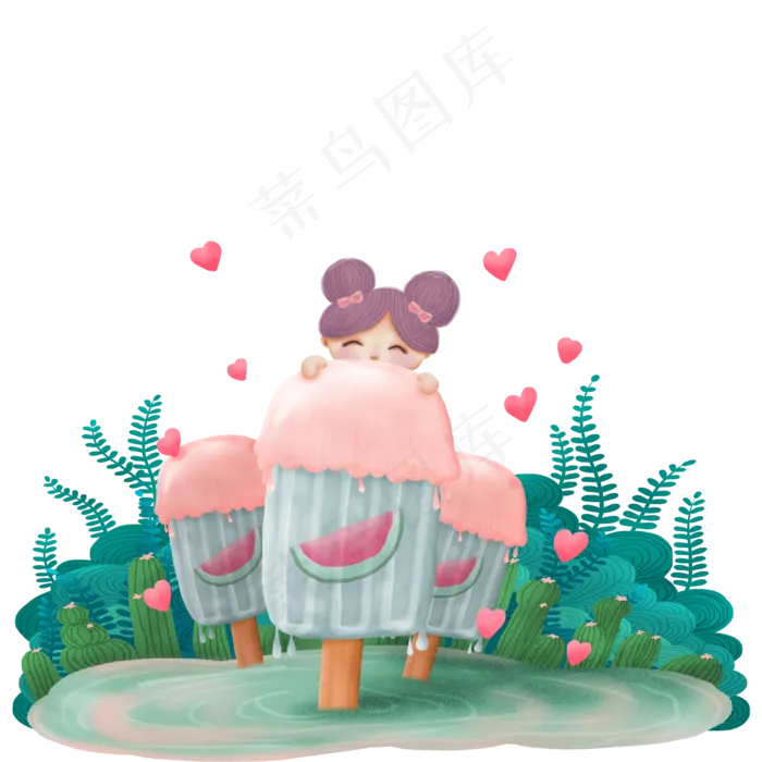 卡通新鲜的冰棒和植物(2000X2000(DPI:300))psd模版下载