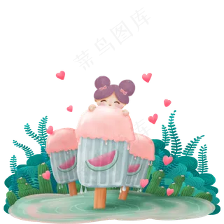 卡通新鲜的冰棒和植物