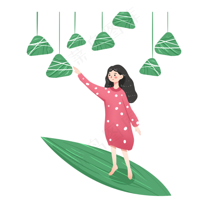 端午节女孩与粽子PNG素材