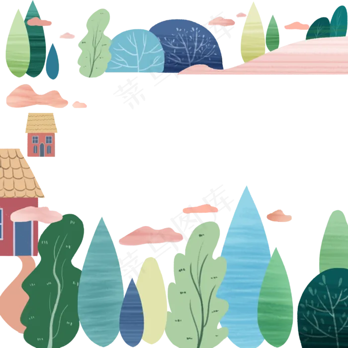 森林装饰树林植物边框PNG(3000X3000(DPI:300))psd模版下载