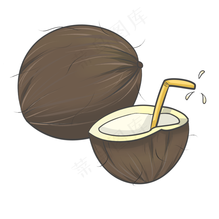 水果椰子卡通插画