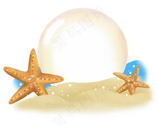 夏天沙滩海浪海星装饰边框,免抠元素